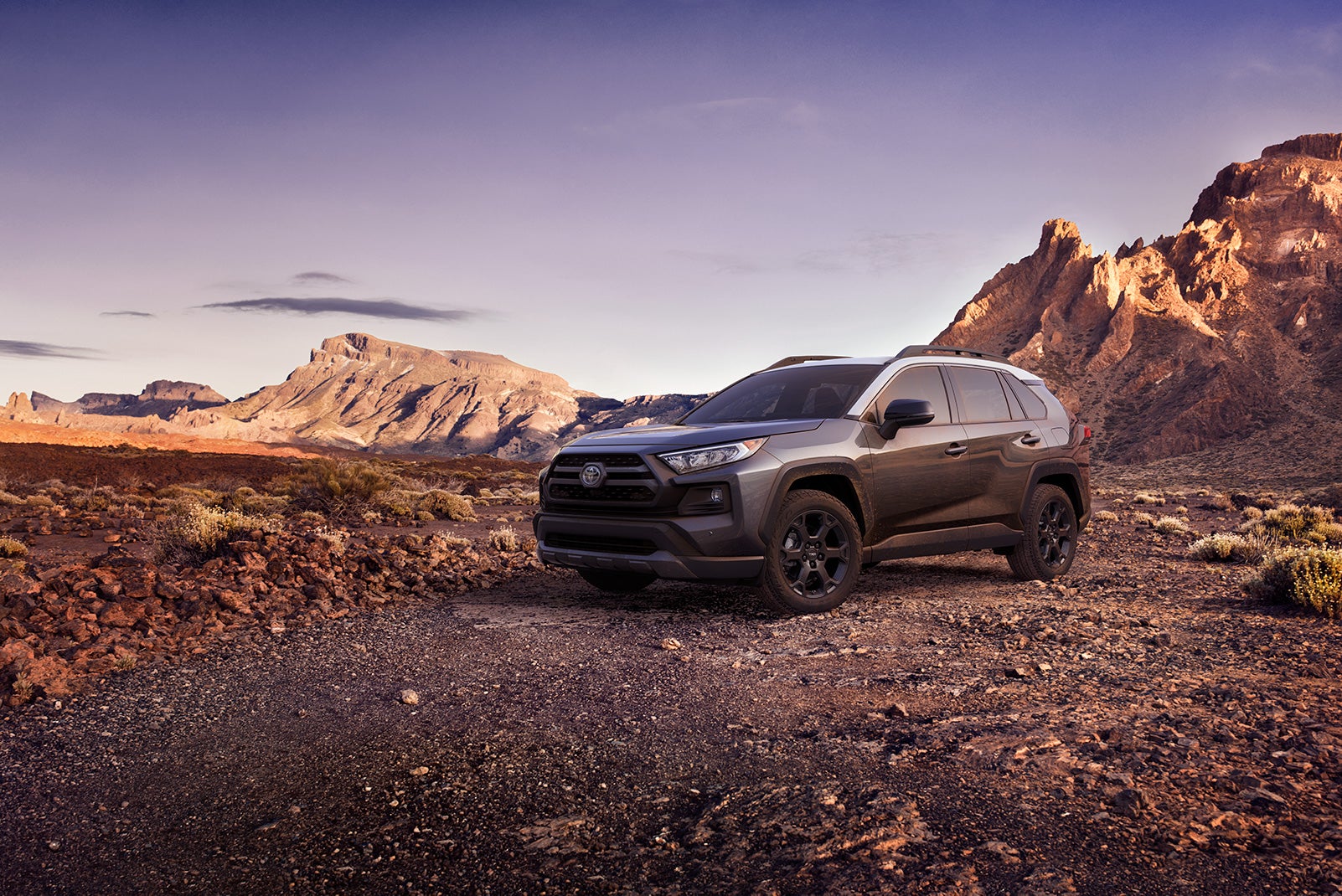 What you can get to personalize your vehicle at Fiore Toyota in Hollidaysburg | the grey 2020 RAV4 parked on the mountain